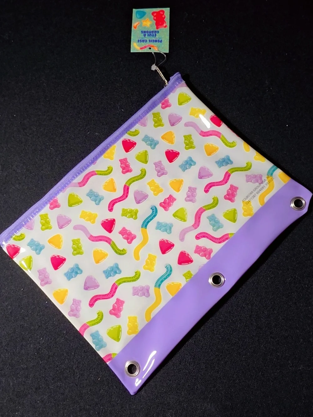 Kids Gummy Candy Print Pencil Pouch - Purple Trim